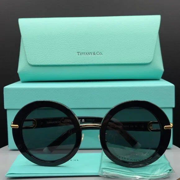 Tiffany & Co TF 4201 8001/S4 Black Round Sunglasses Grey Lens 50 24 140 SCRATCH - Picture 1 of 16